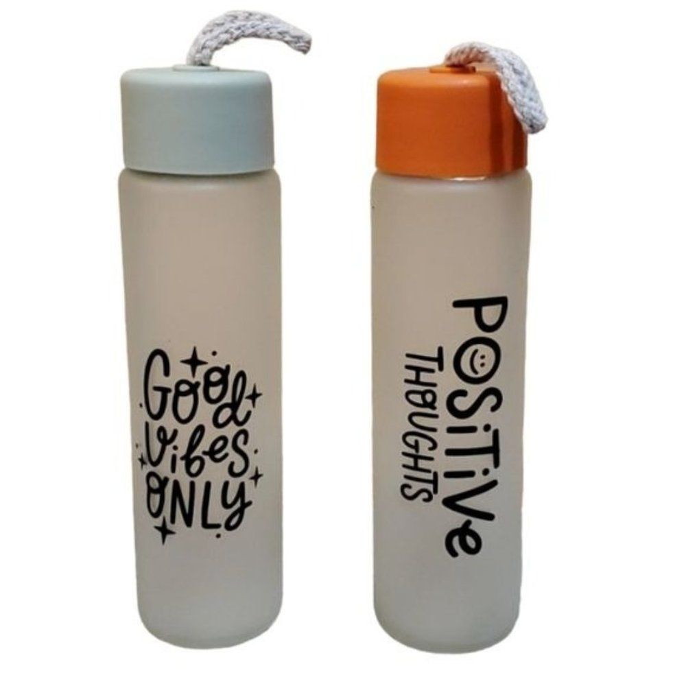 2 Glass Water Drink Bottle Motivational Container 12 oz